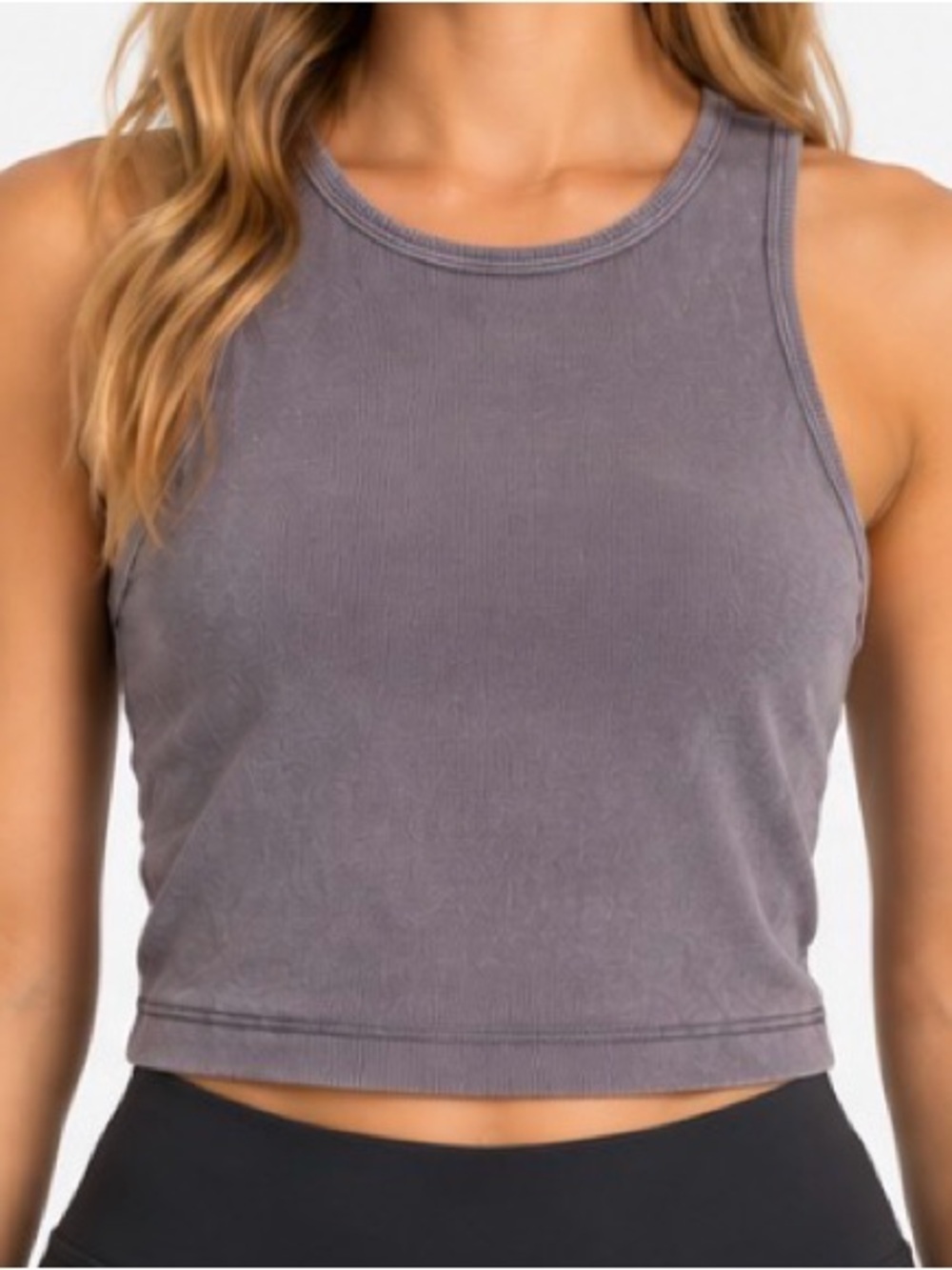 Vuori Ribbed Cropped Tank Top Gray Built-In Bra